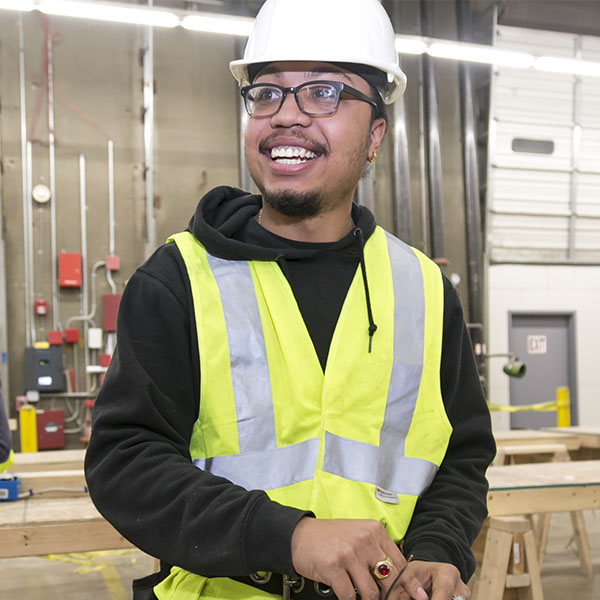 Construction skills bootcamp student