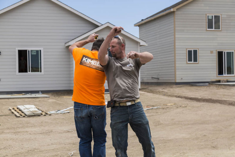 Construction workers celebrating